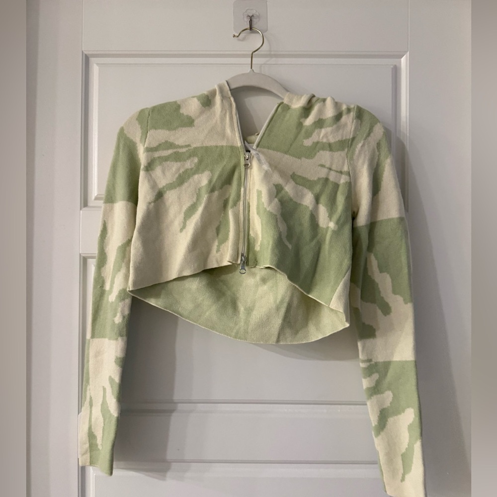 PacSun Green and Cream Cropped Hoodie